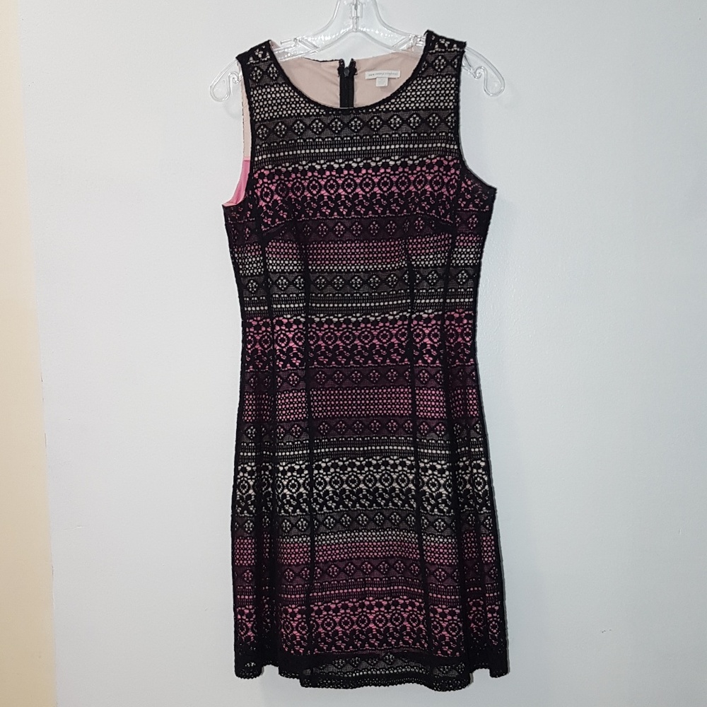 New York & Co Pink Dress Black Lace Overlay Size 4